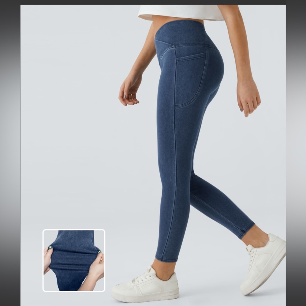 NWT! Halara Womens Flex Crossover Denim Leggings S 7/8 Length High Waist Blue - Picture 2 of 10